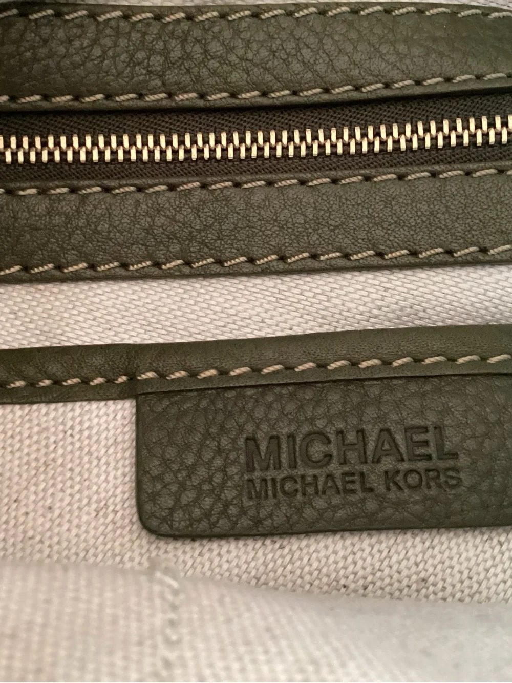 Michael Kors Olive Green Leather Messenger Bag